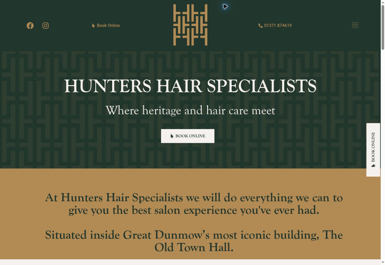 Hunters Hair Specialists website and Old Town Hall salon imagery
