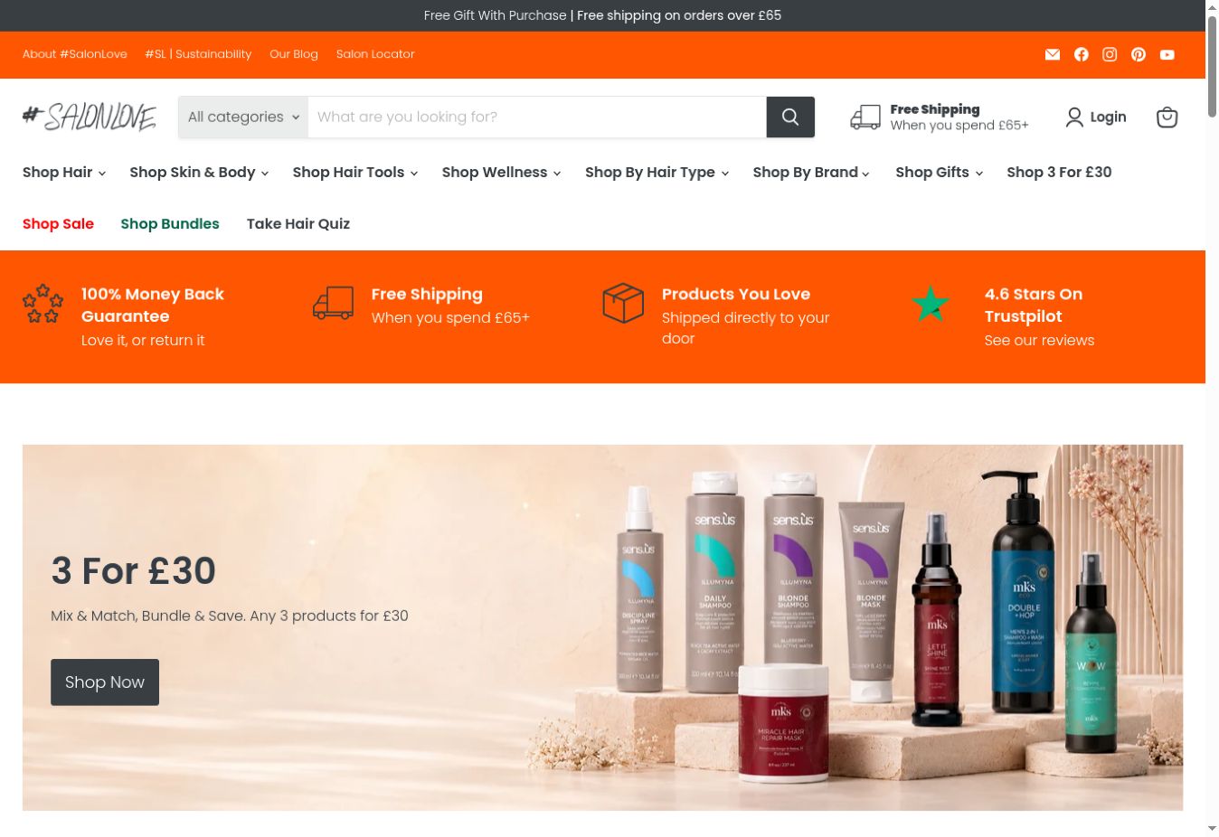 SalonLove website homepage